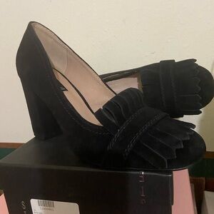 Black Suede Women's Block Heel Shoes